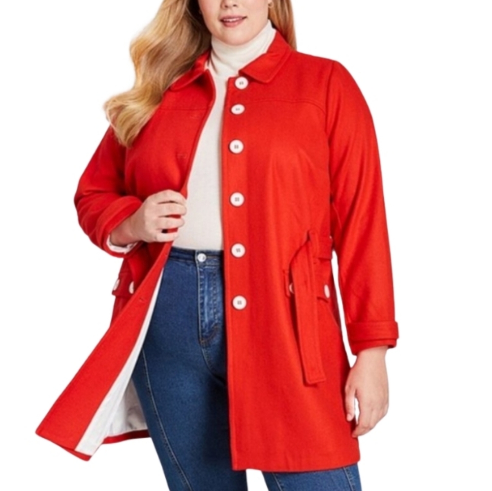 Modcloth Red Mod Belted Car Coat NWT - Picture 13 of 15